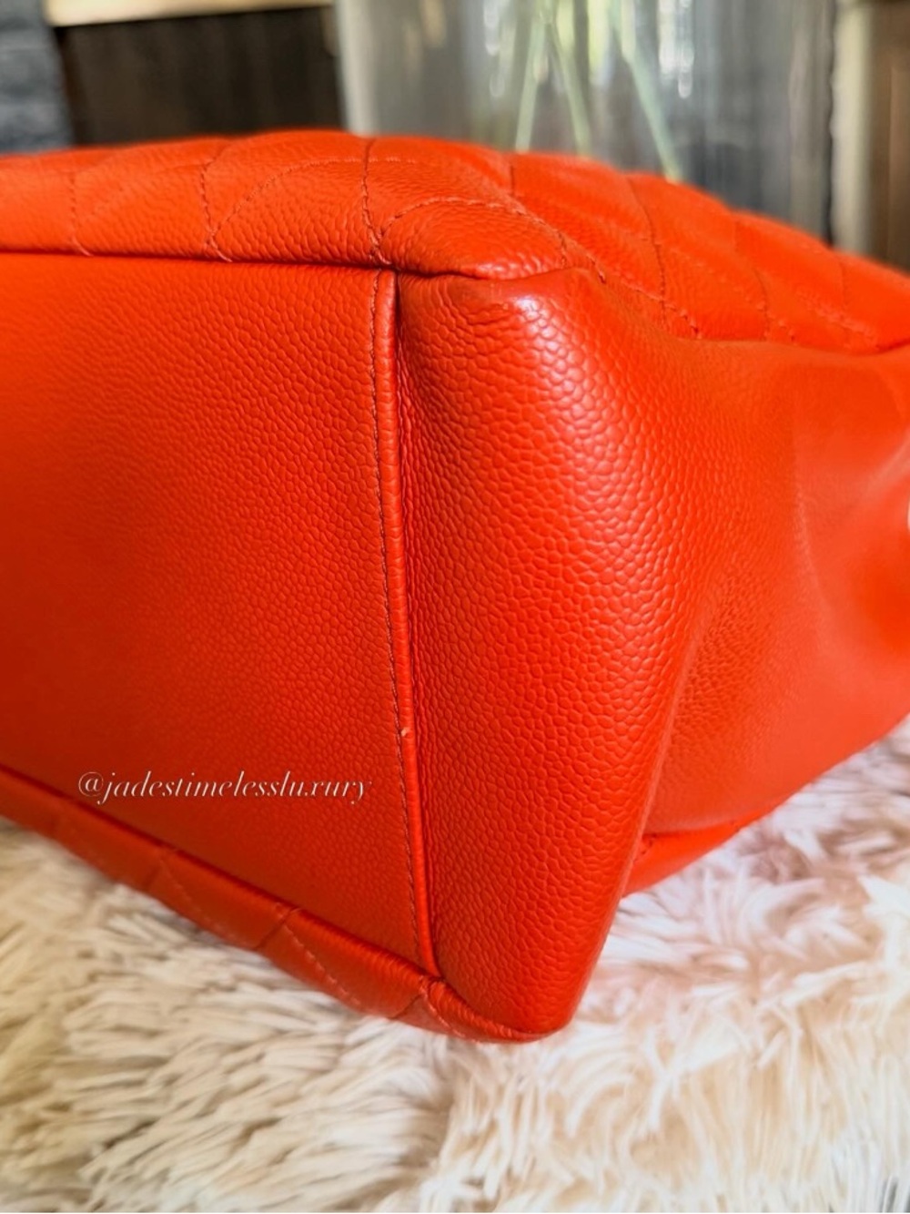 CHANEL Quilted Caviar Leather Tote in Red Orange - Grand Shopping Tote (GST) - Picture 12 of 12